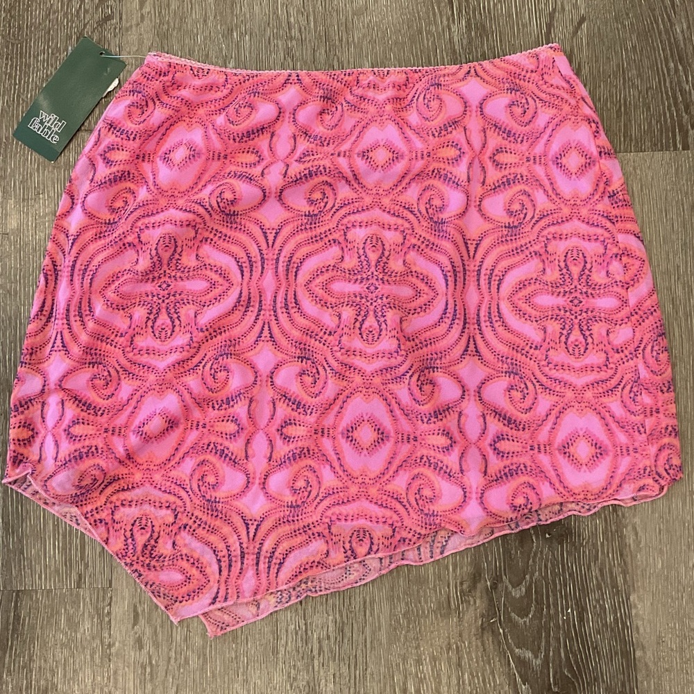 Wild Fable S Pink Mesh Mini Skirt Asymmetrical Hem Lined Y2K NWT - Picture 2 of 4